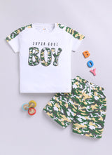 Baby Boys Casual T-shirt Shorts  (WHITE GREEN)