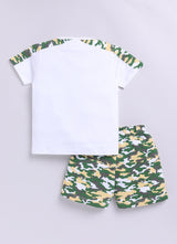Baby Boys Casual T-shirt Shorts  (WHITE GREEN)