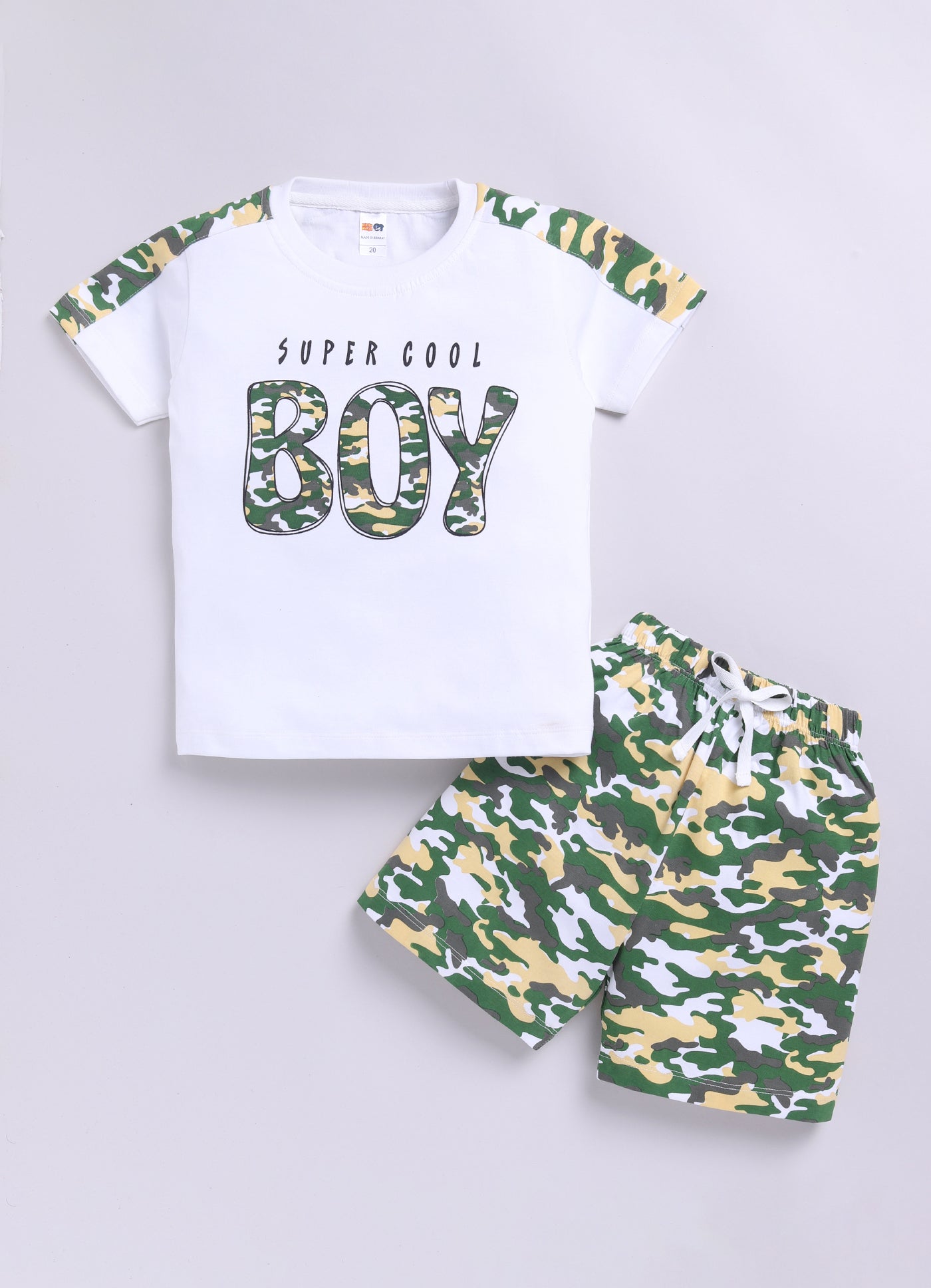 Baby Boys Casual T-shirt Shorts  (WHITE GREEN)