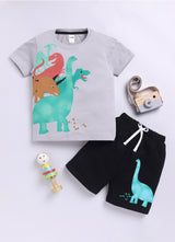 Baby Boys Casual T-shirt Shorts  (GREY BLACK)
