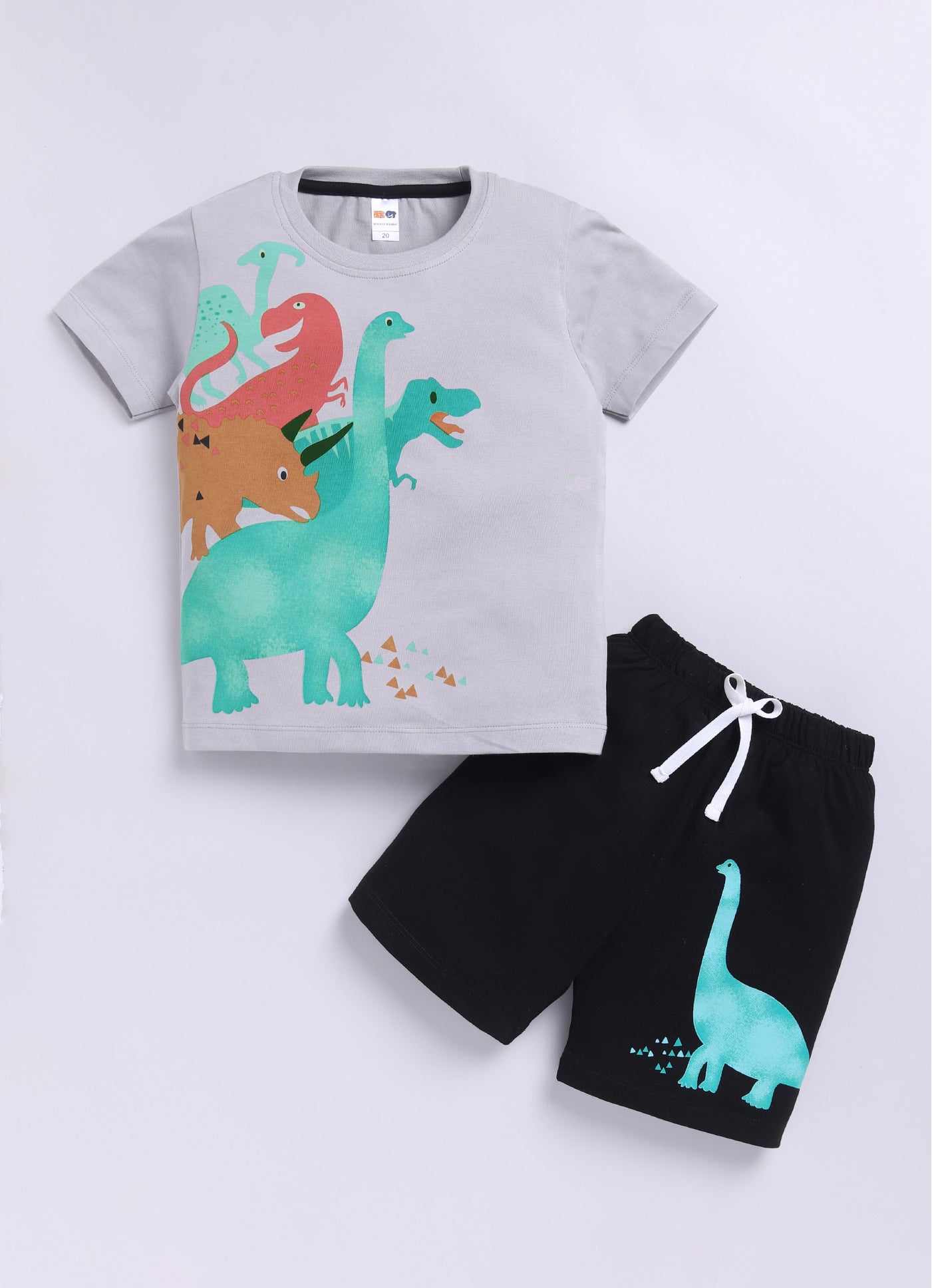 Baby Boys Casual T-shirt Shorts  (GREY BLACK)