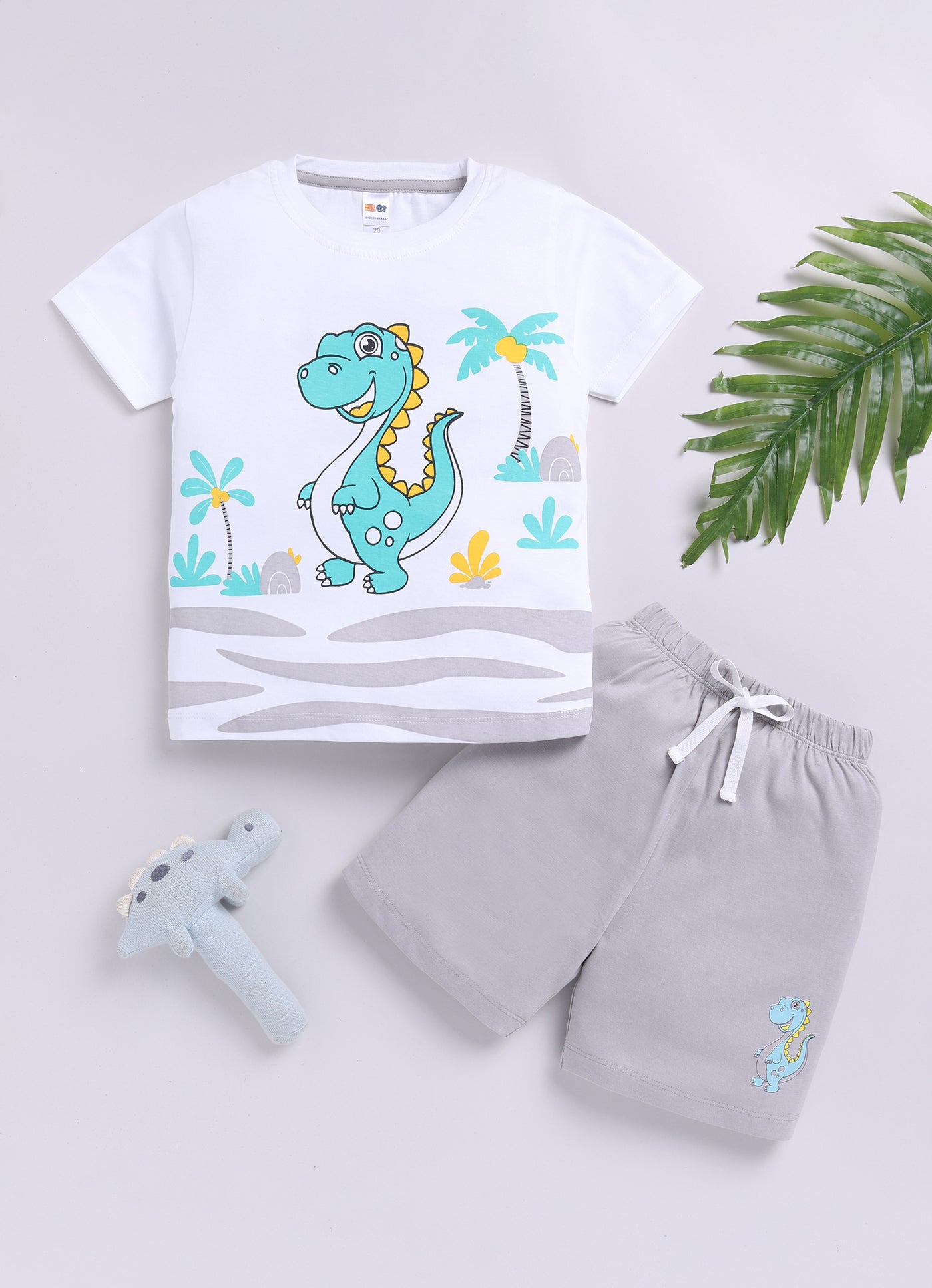 Baby Boys Casual T-shirt Shorts  (WHITE GREY)