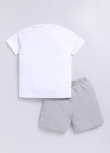 Baby Boys Casual T-shirt Shorts  (WHITE GREY)