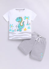 Baby Boys Casual T-shirt Shorts  (WHITE GREY)