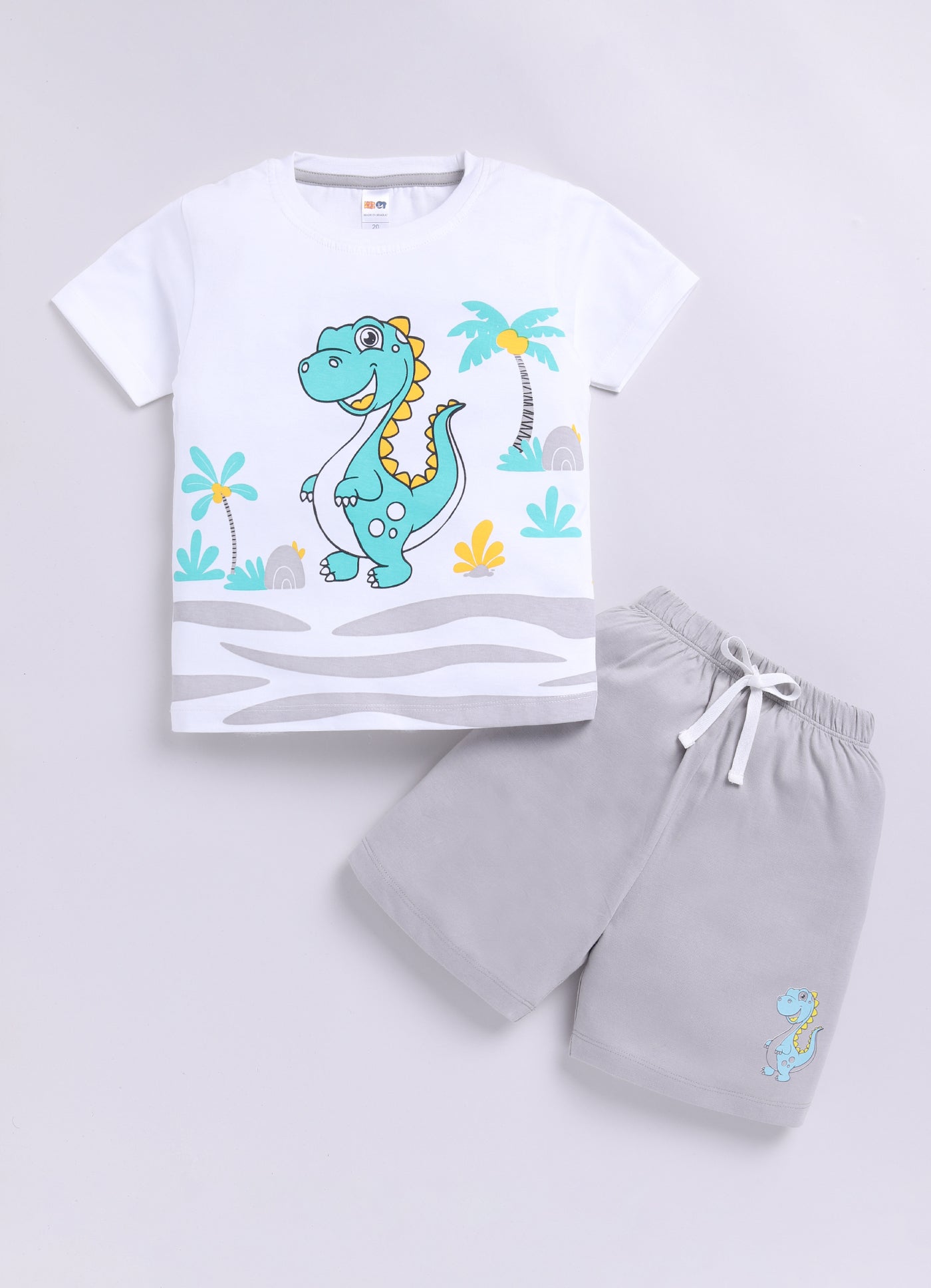 Baby Boys Casual T-shirt Shorts  (WHITE GREY)