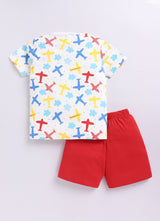 Baby Boys Casual T-shirt Shorts  (WHITE RED)