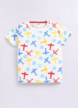 Baby Boys Casual T-shirt Shorts  (WHITE RED)