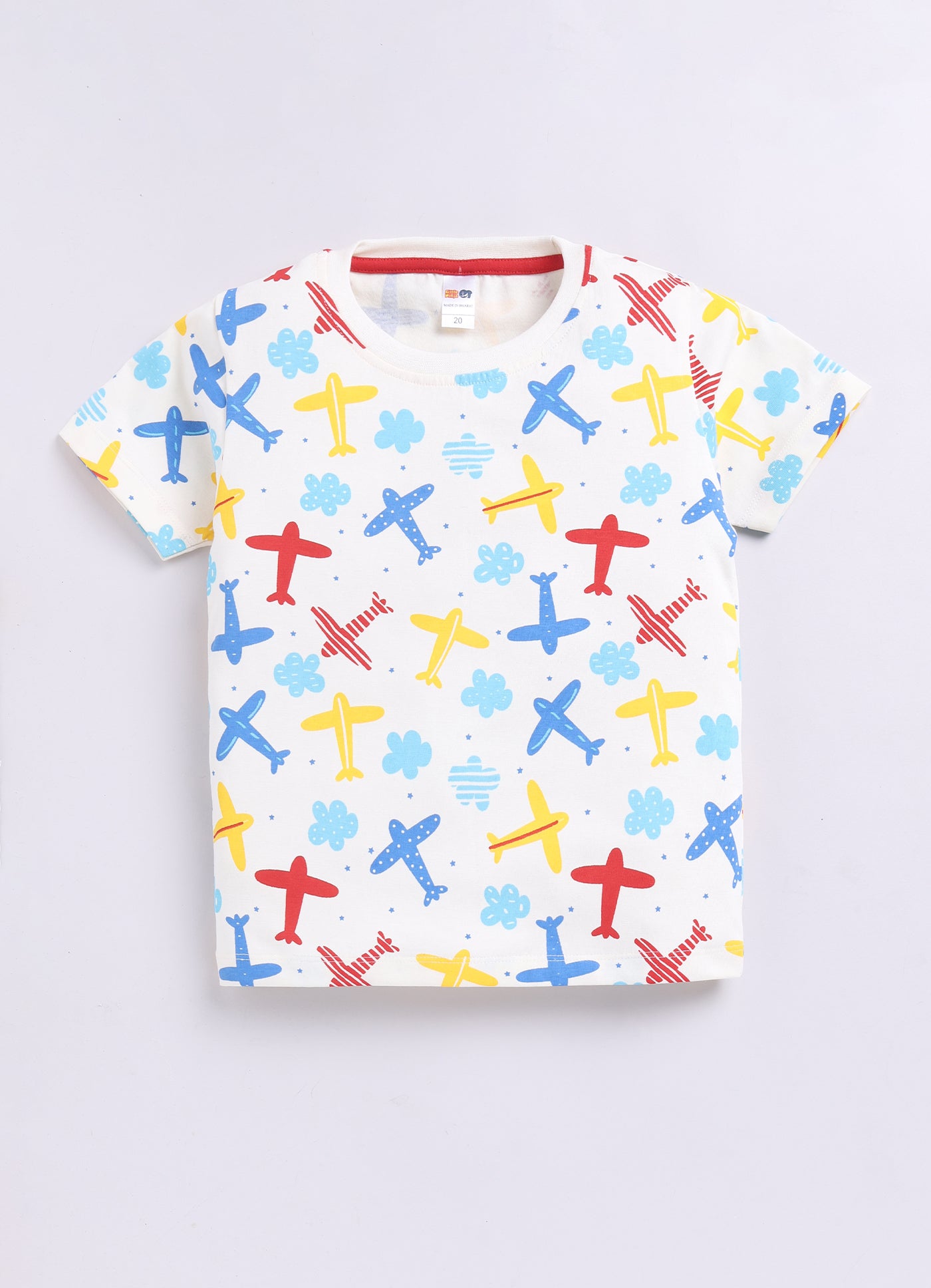 Baby Boys Casual T-shirt Shorts  (WHITE RED)