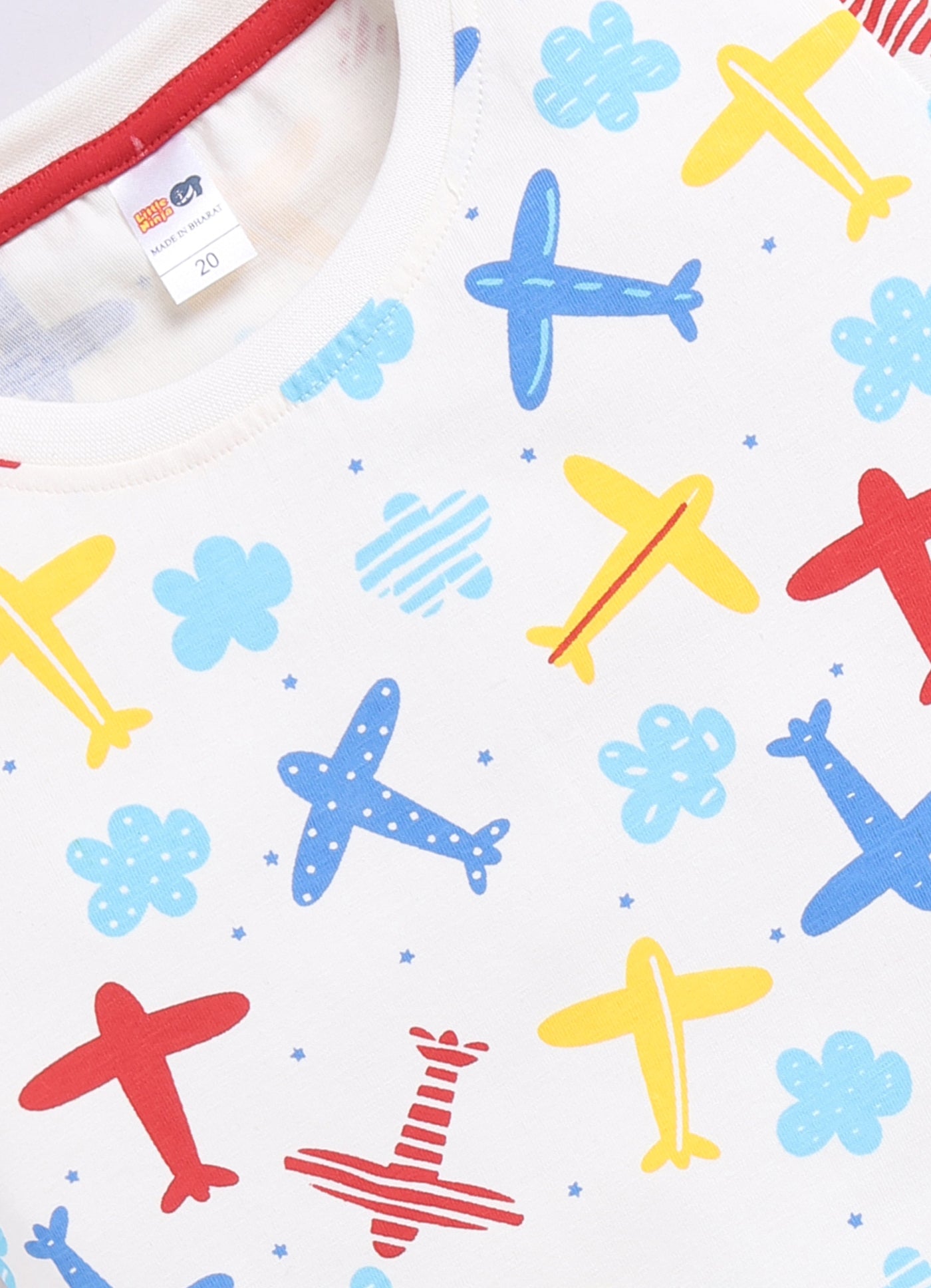 Baby Boys Casual T-shirt Shorts  (WHITE RED)