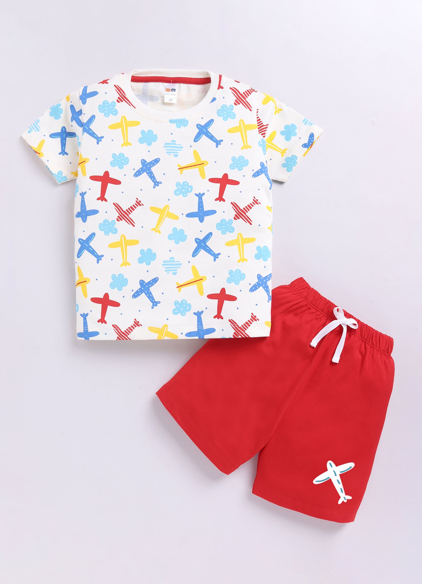Baby Boys Casual T-shirt Shorts  (WHITE RED)