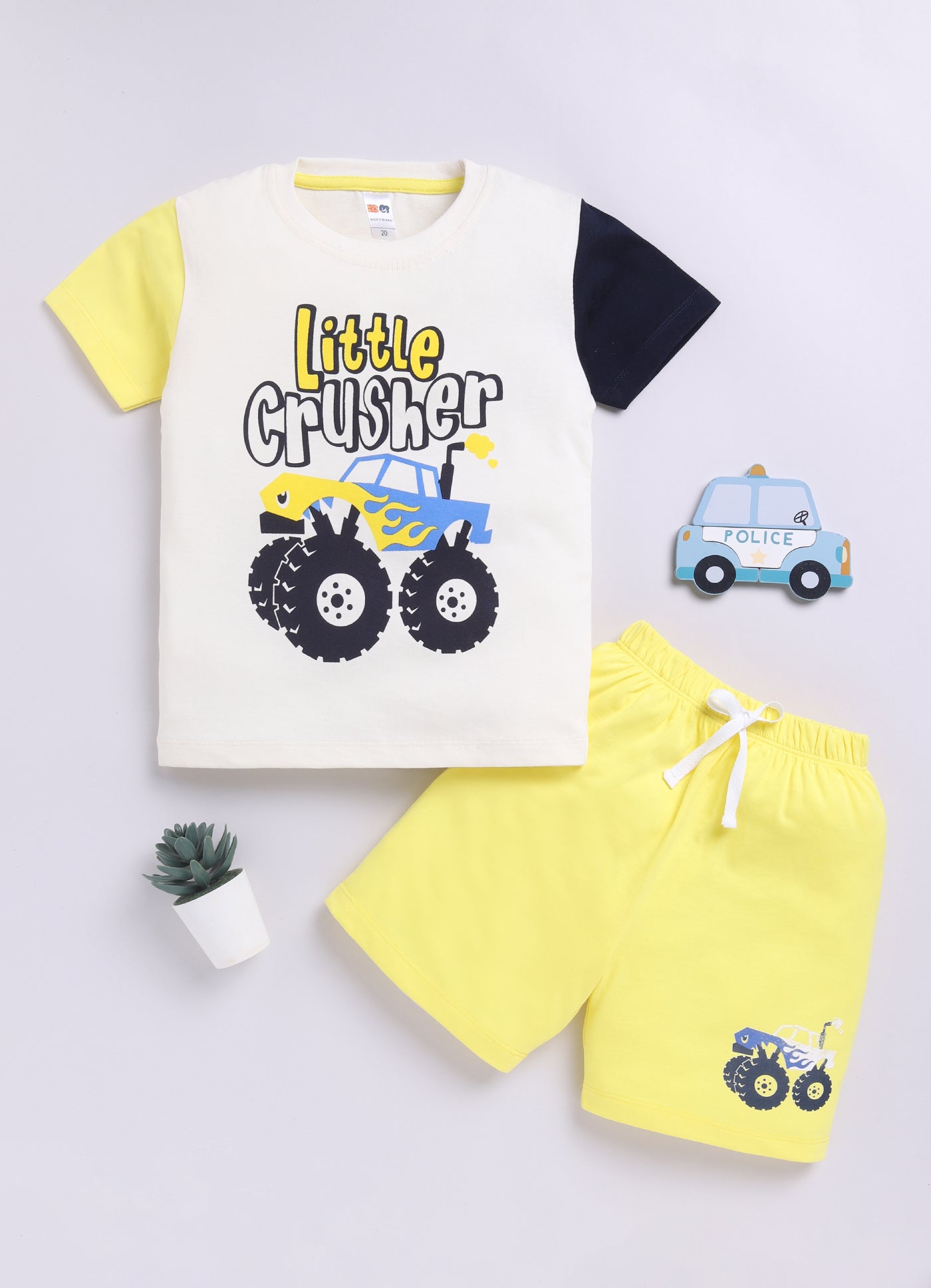Baby Boys Casual T-shirt Shorts  (CREAM YELLOW)