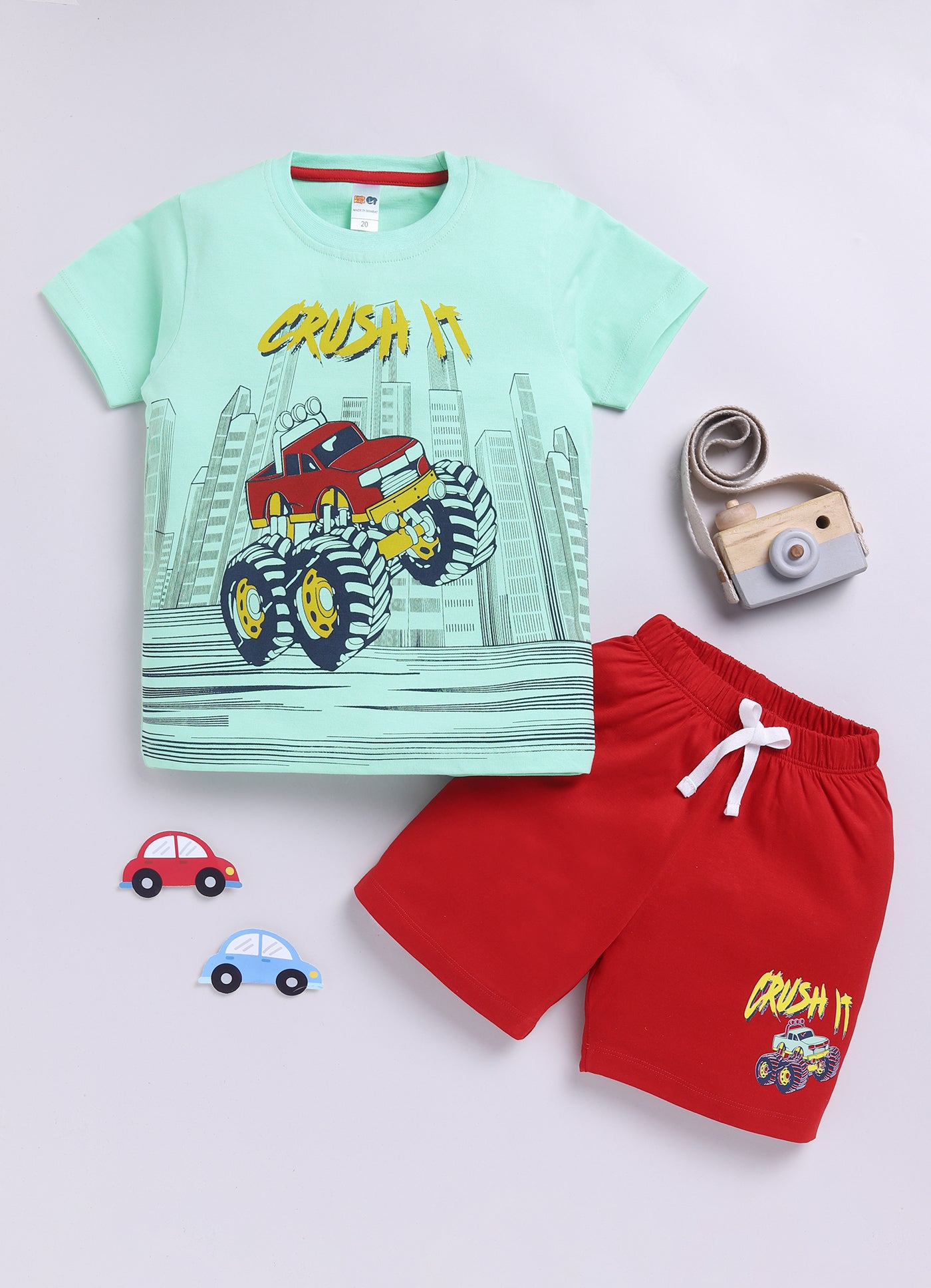 Baby Boys Casual T-shirt Shorts  (GREEN RED)