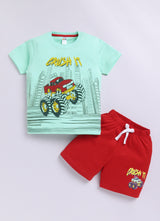 Baby Boys Casual T-shirt Shorts  (GREEN RED)