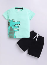 Baby Boys Casual T-shirt Shorts  (GREEN)