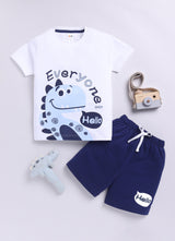 Baby Boys Casual T-shirt Shorts  (WHITE NAVY)