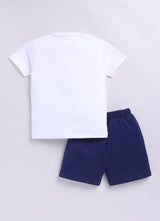 Baby Boys Casual T-shirt Shorts  (WHITE NAVY)