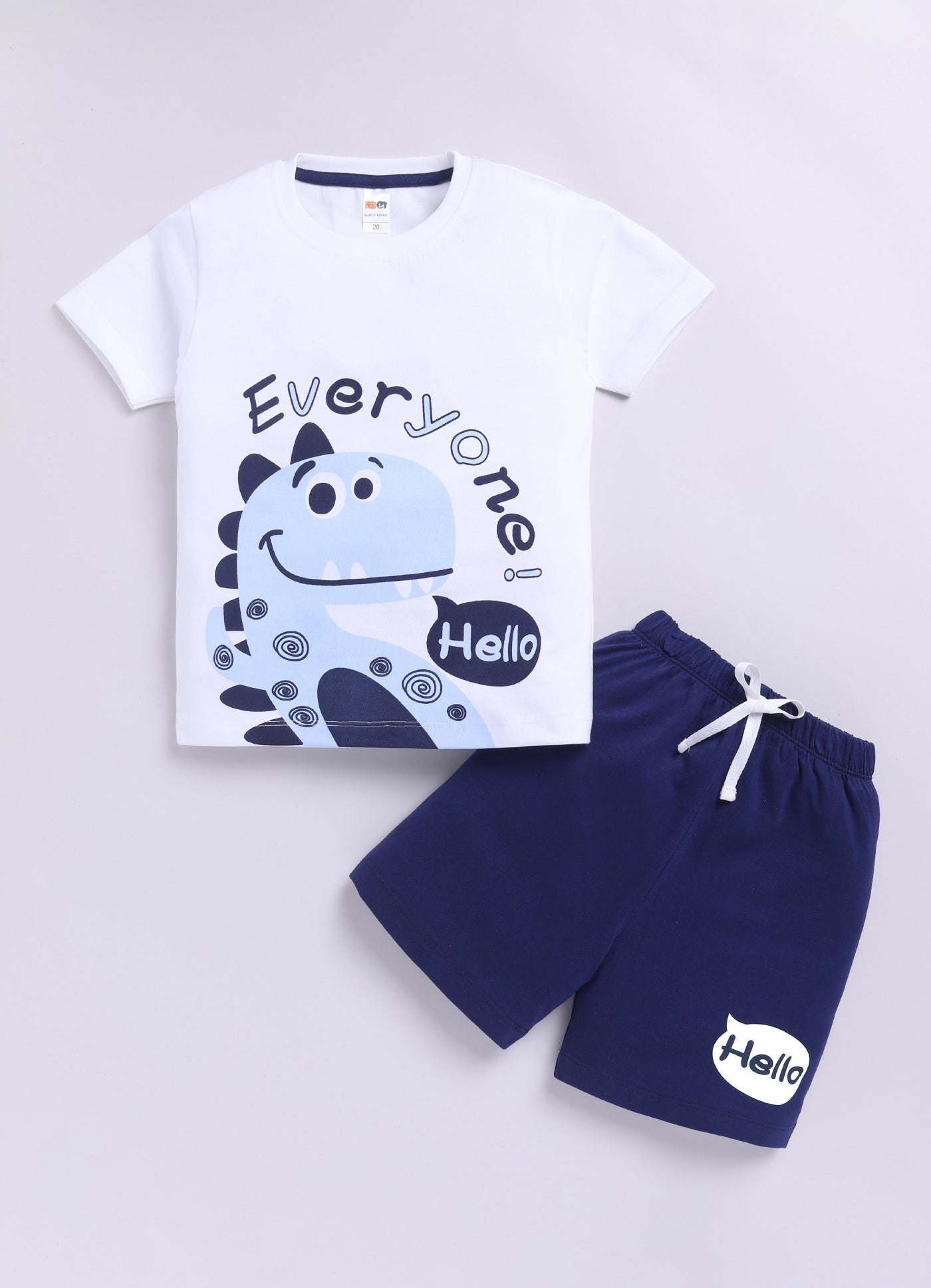 Baby Boys Casual T-shirt Shorts  (WHITE NAVY)