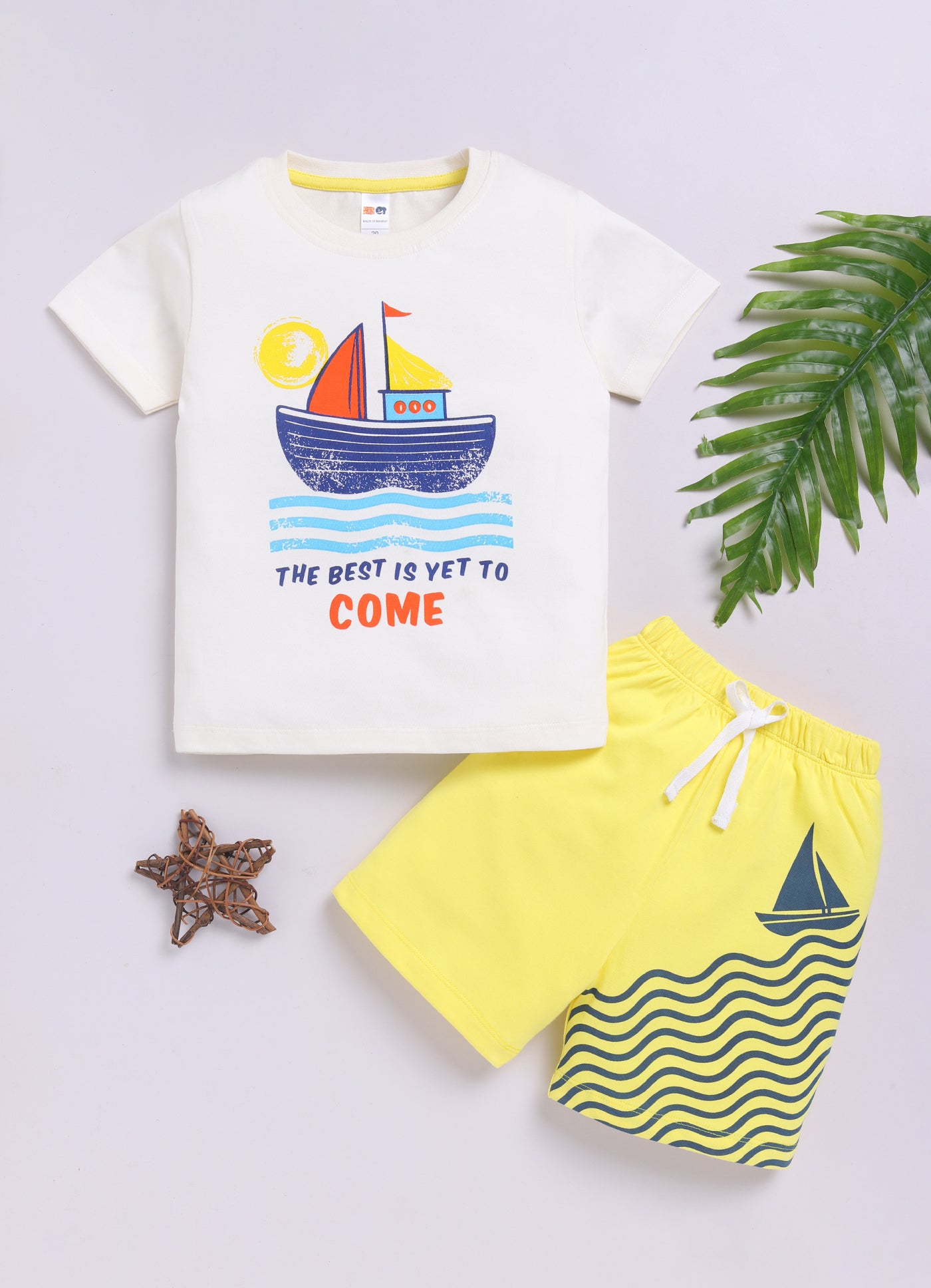 Baby Boys Casual T-shirt Shorts  (CREAM YELLOW)