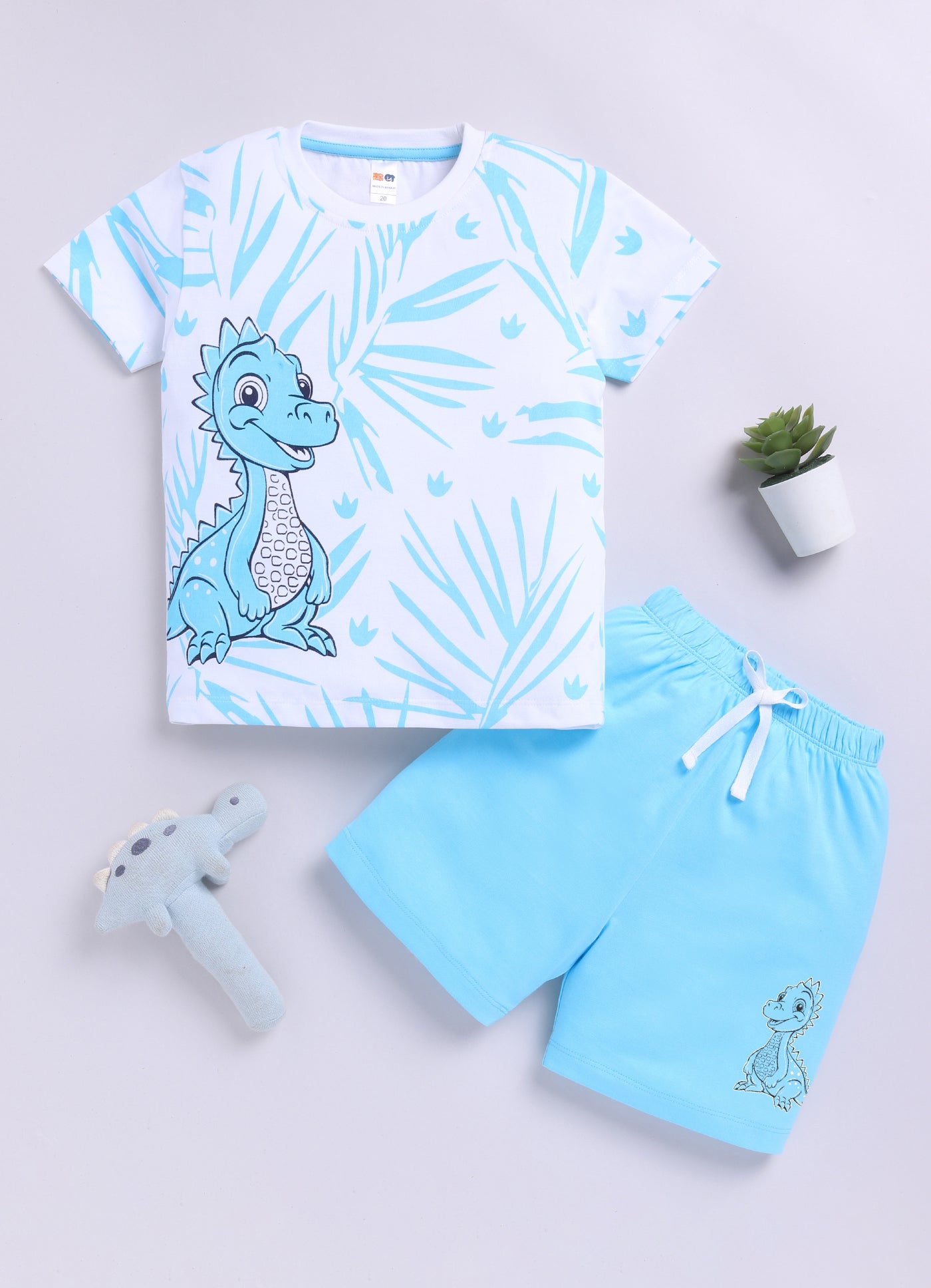 Baby Boys Casual T-shirt Shorts  (SKY WHITE)