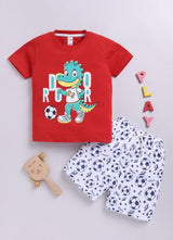Baby Boys Casual T-shirt Shorts  (RED WHITE)