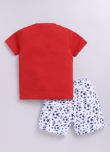 Baby Boys Casual T-shirt Shorts  (RED WHITE)