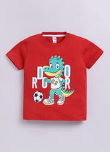 Baby Boys Casual T-shirt Shorts  (RED WHITE)