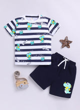 Baby Boys Casual T-shirt Shorts  (WHITE BLUE)