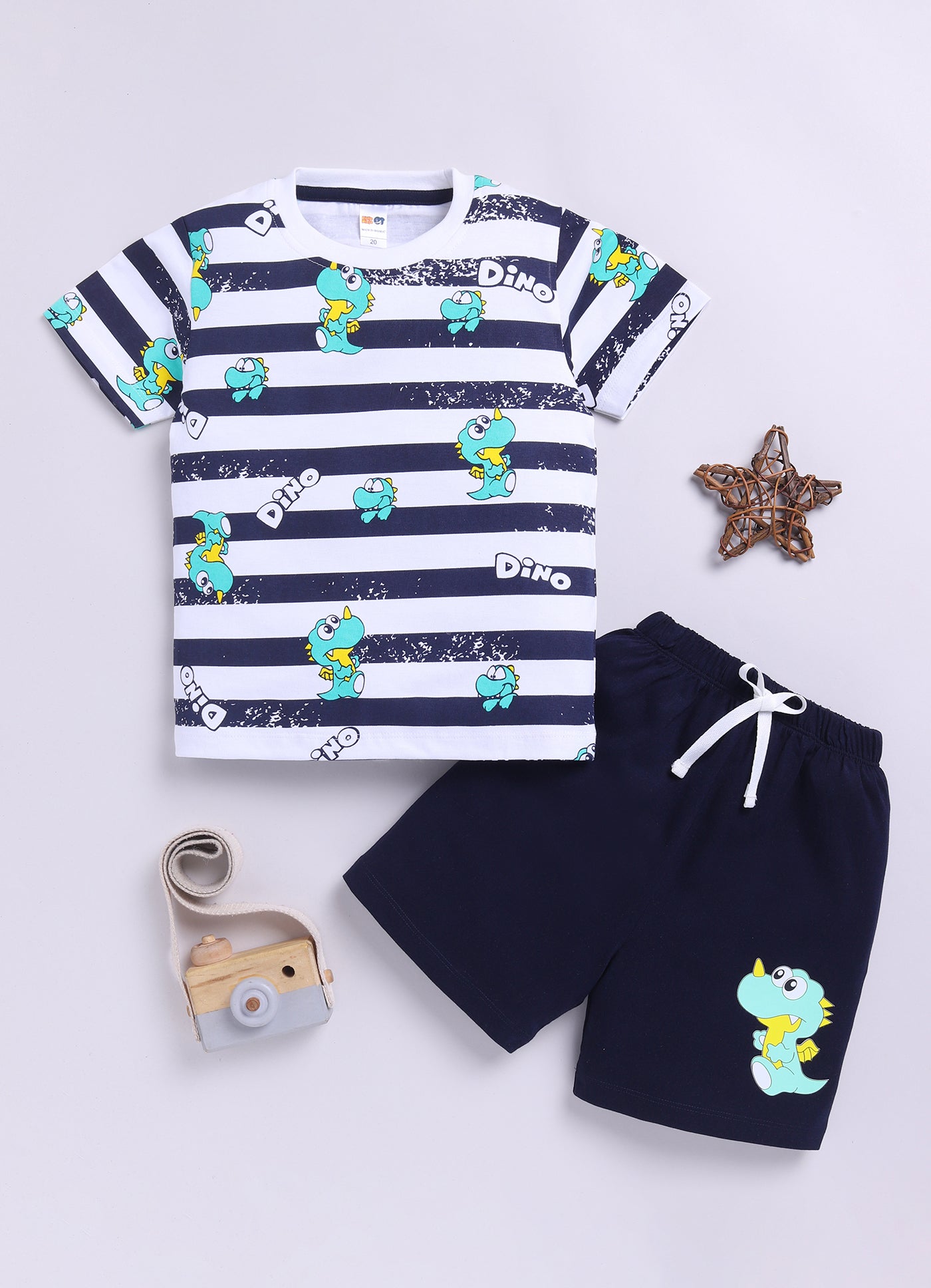 Baby Boys Casual T-shirt Shorts  (WHITE BLUE)