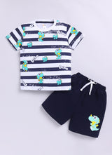 Baby Boys Casual T-shirt Shorts  (WHITE BLUE)