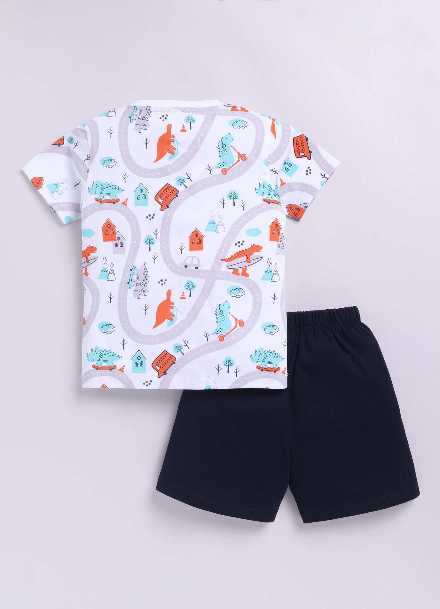 Baby Boys Casual T-shirt Shorts  (WHITE DARK BLUE)