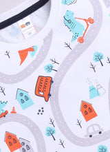 Baby Boys Casual T-shirt Shorts  (WHITE DARK BLUE)