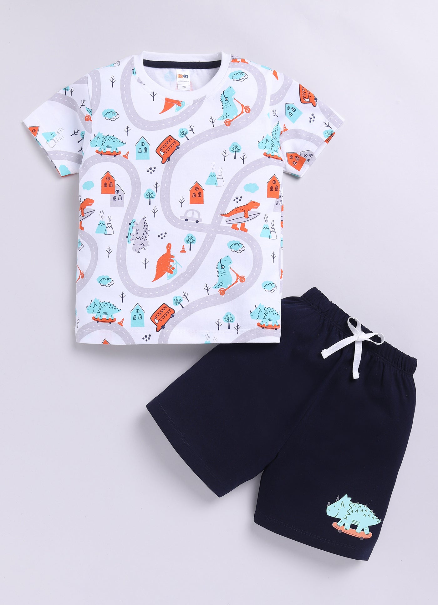 Baby Boys Casual T-shirt Shorts  (WHITE DARK BLUE)