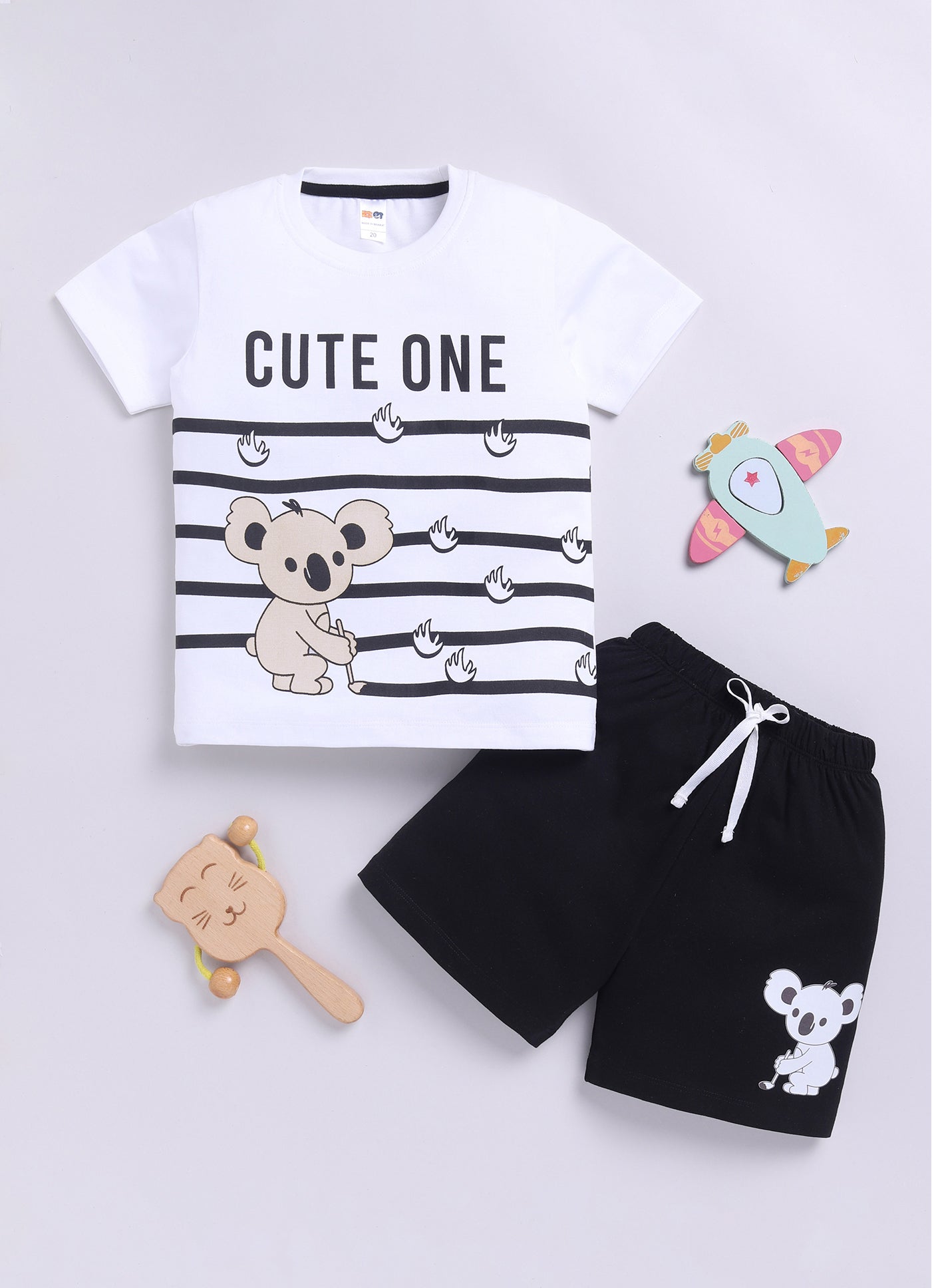 Baby Boys Casual T-shirt Shorts  (WHITE BLACK)