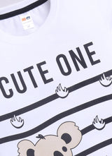 Baby Boys Casual T-shirt Shorts  (WHITE BLACK)