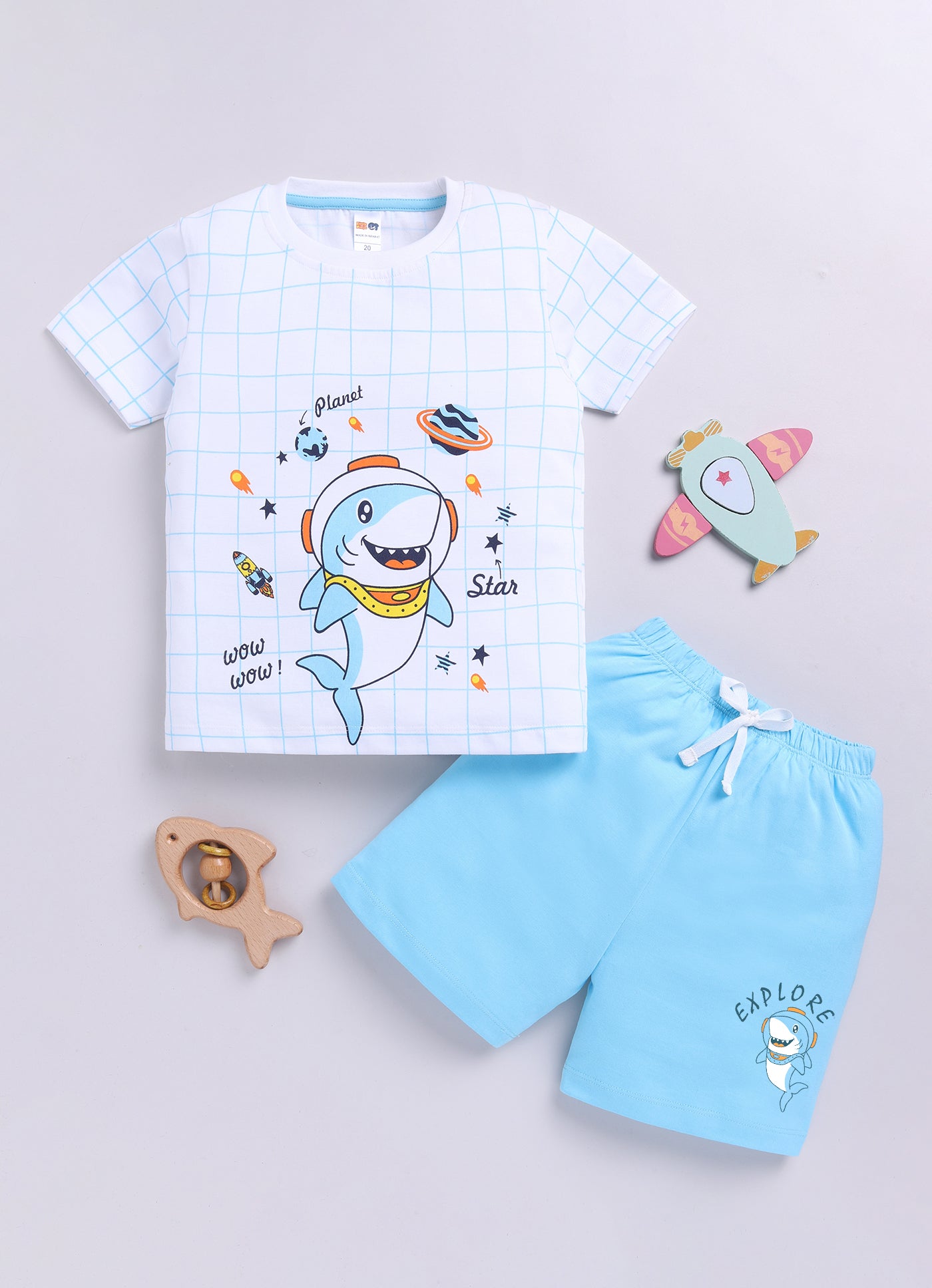 Baby Boys Casual T-shirt Shorts  (WHITE SKY)