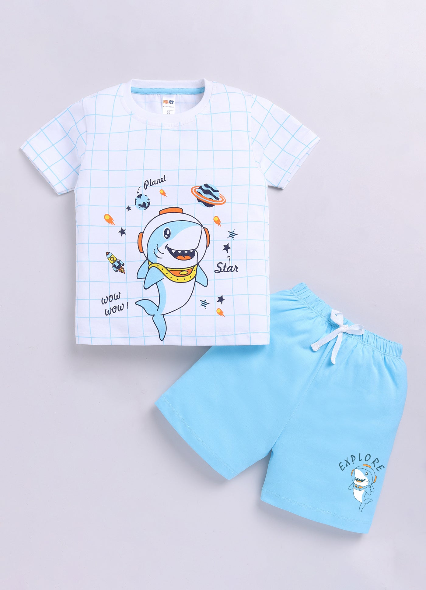 Baby Boys Casual T-shirt Shorts  (WHITE SKY)