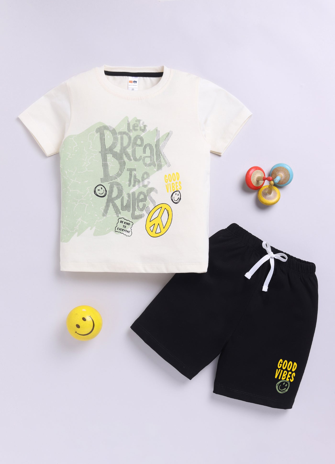 Baby Boys Casual T-shirt Shorts  (CREAM BLACK)