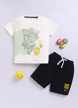 Baby Boys Casual T-shirt Shorts  (CREAM BLACK)