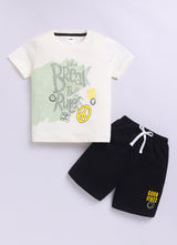 Baby Boys Casual T-shirt Shorts  (CREAM BLACK)