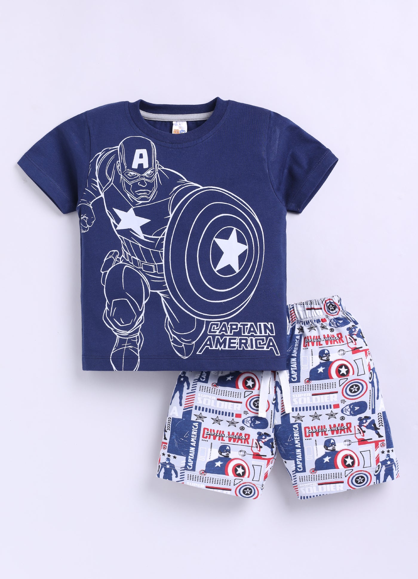 Baby Boys Captain America Casual T-shirt Shorts  (WHITE)