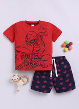 Baby Boys Spiderman Casual T-shirt Shorts  (RED)