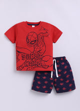 Baby Boys Spiderman Casual T-shirt Shorts  (RED)