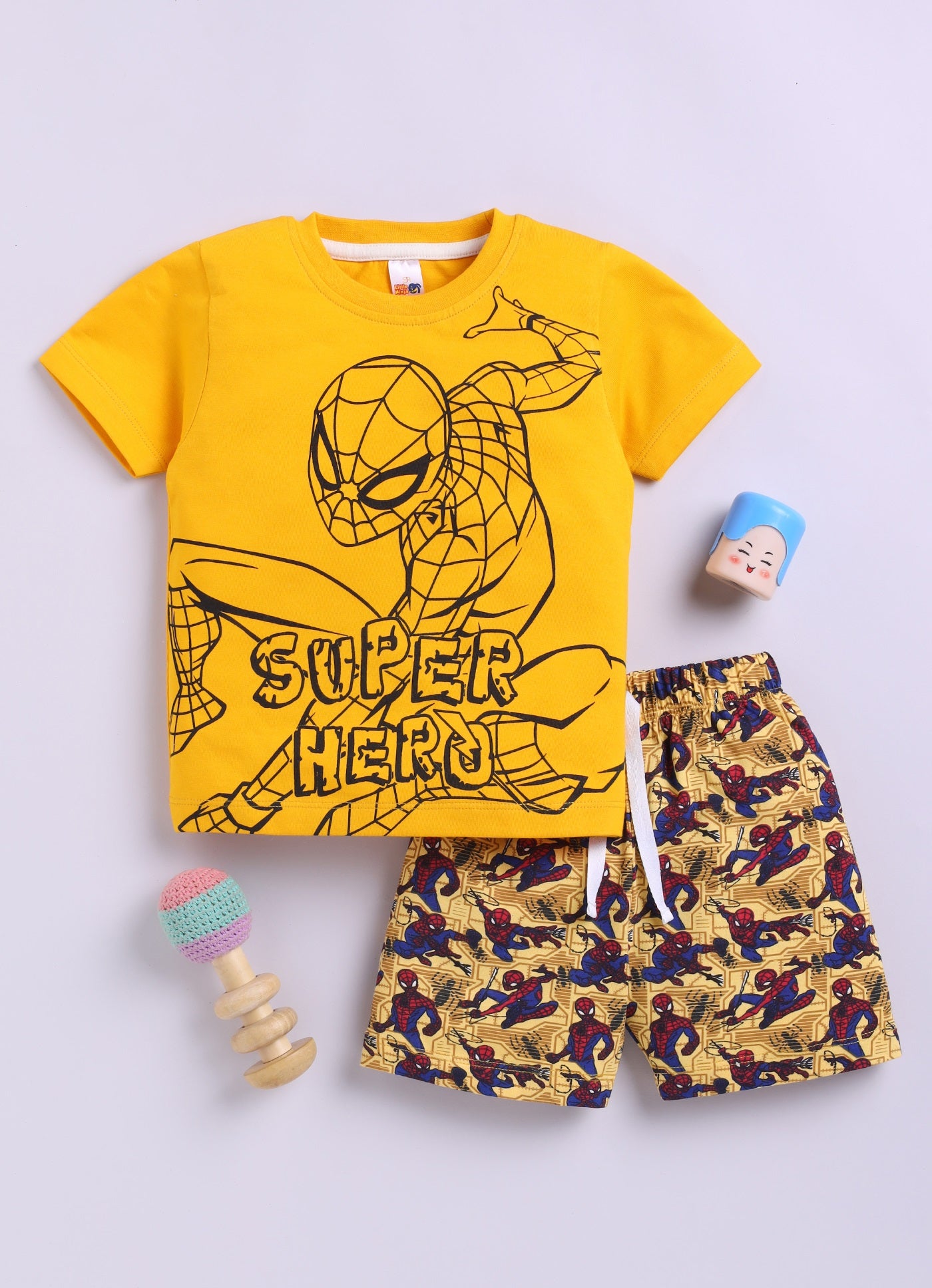 Baby Boys Spiderman Casual T-shirt Shorts  (YELLOW)