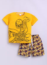 Baby Boys Spiderman Casual T-shirt Shorts  (YELLOW)
