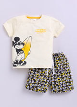 Baby Boys Mickey Casual T-shirt Shorts  (CREAM)