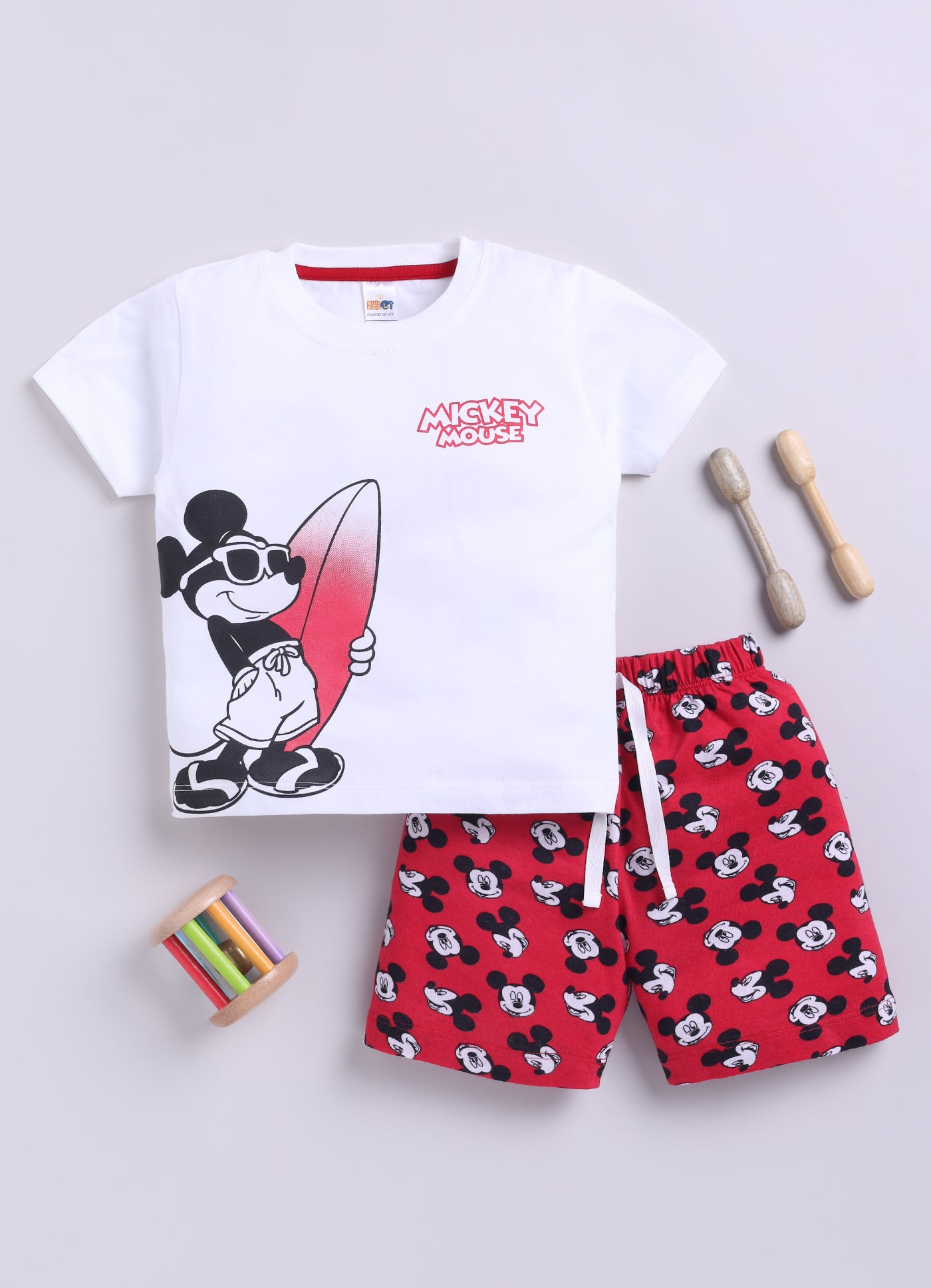 Baby Boys Mickey Casual T-shirt Shorts  (WHITE)