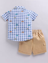 Baby Boys Casual Shirt Shorts  (Blue and Beige)