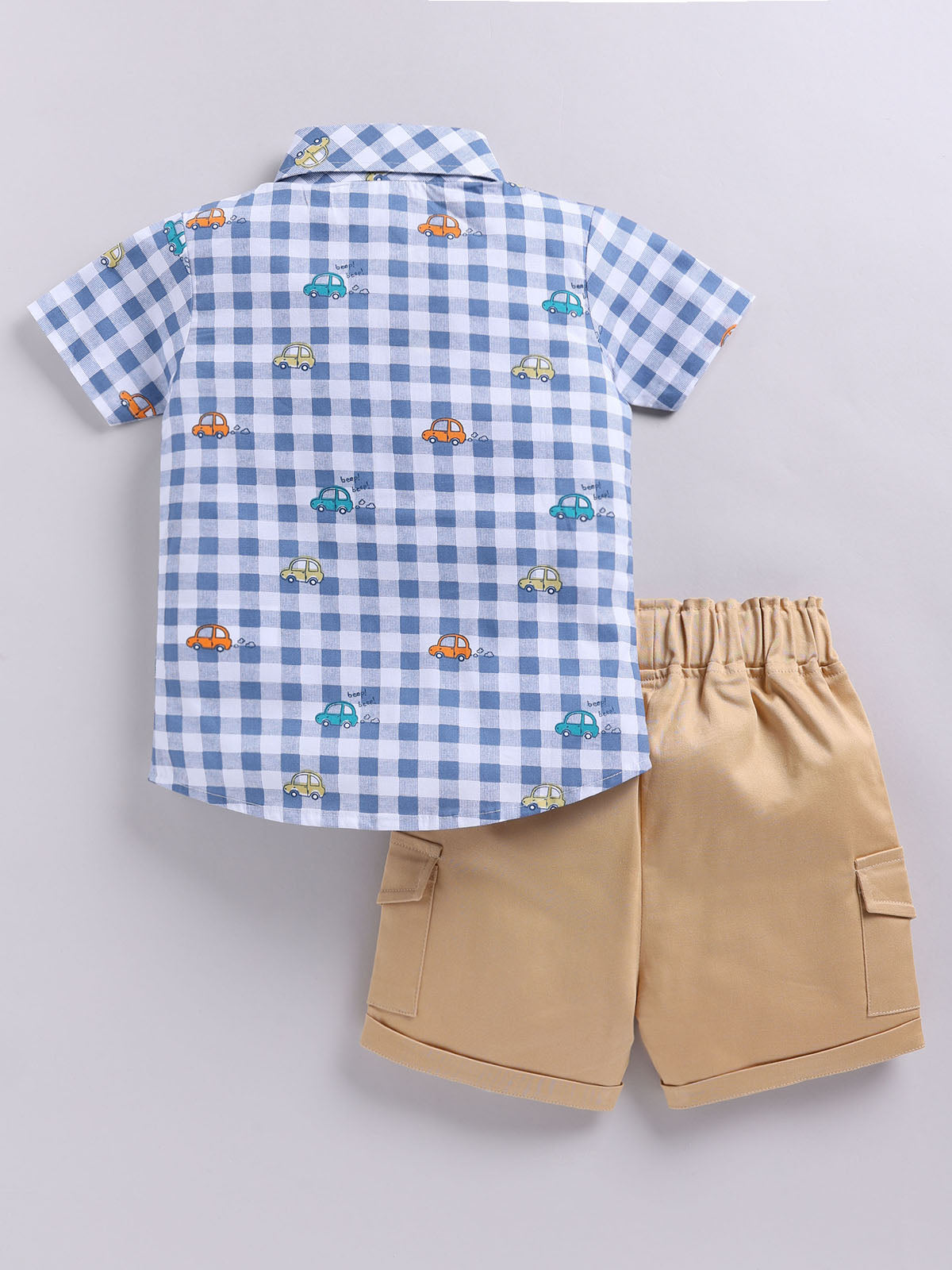 Baby Boys Casual Shirt Shorts  (Blue and Beige)