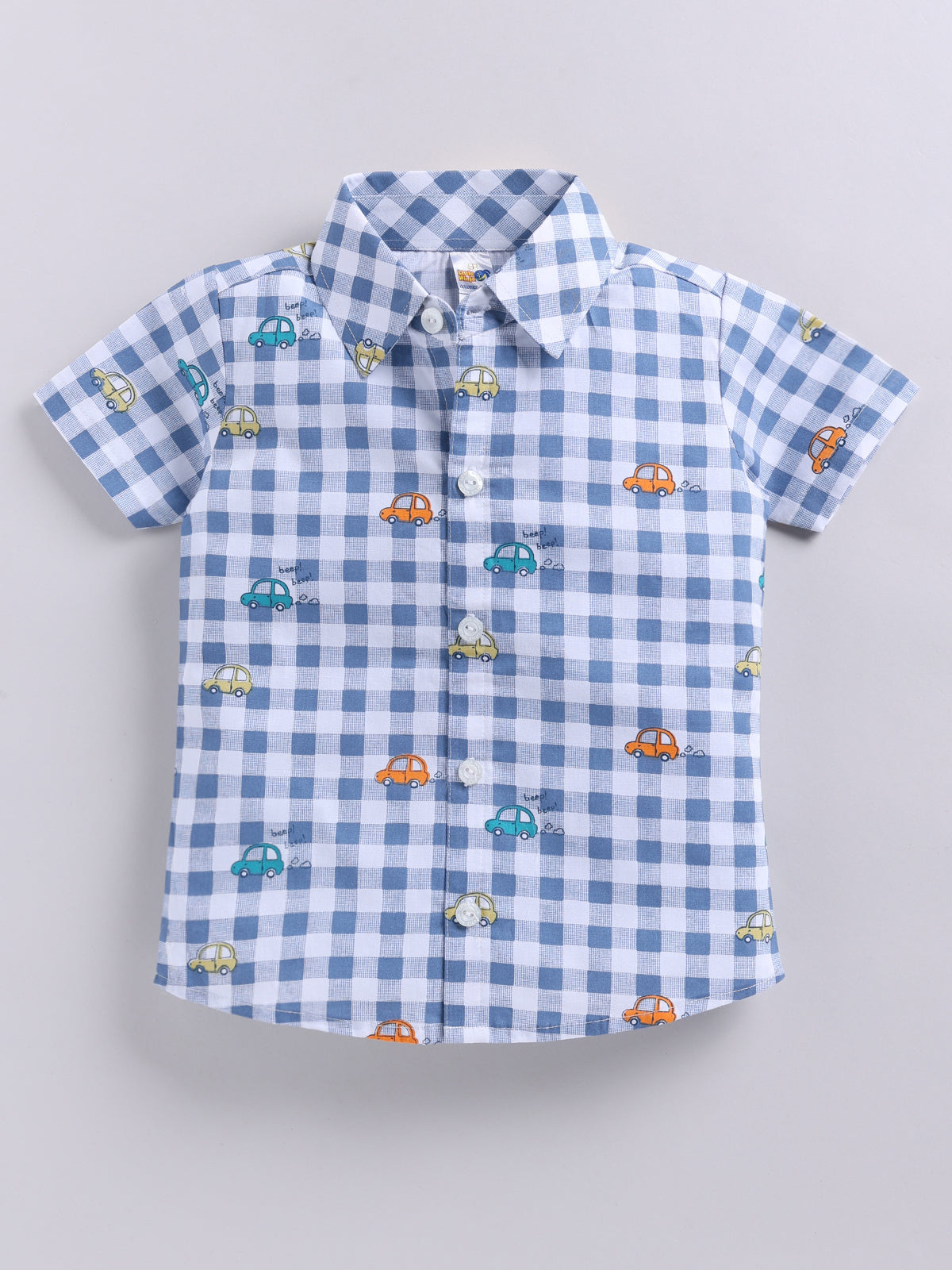 Baby Boys Casual Shirt Shorts  (Blue and Beige)