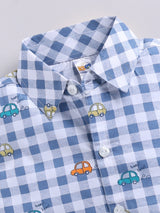 Baby Boys Casual Shirt Shorts  (Blue and Beige)